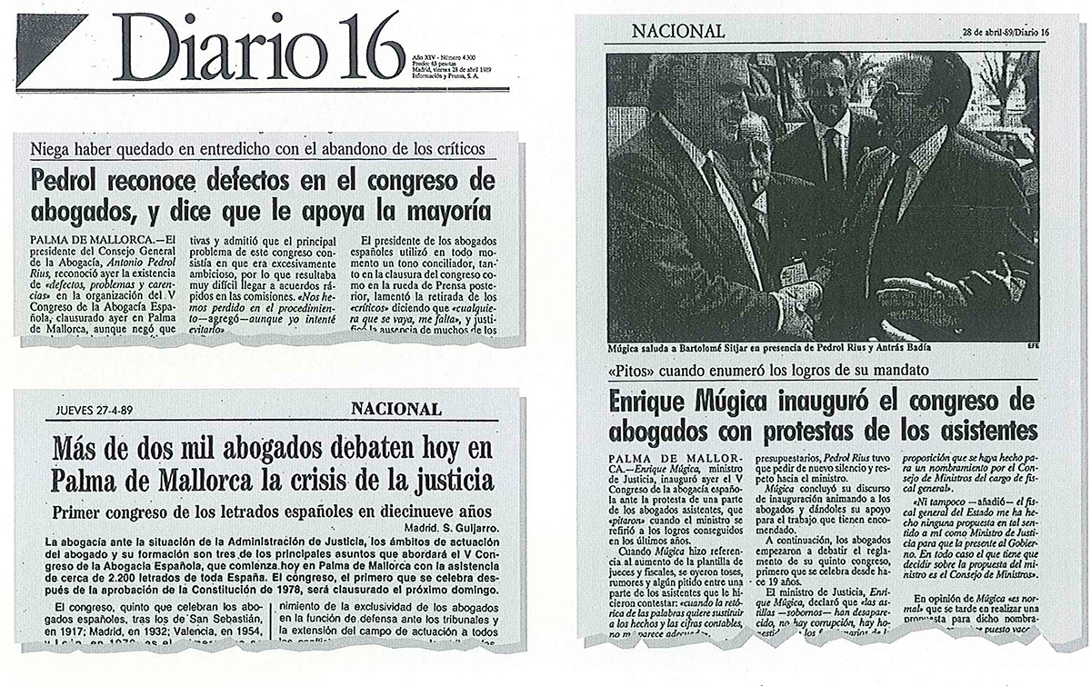 Noticias de Diario16 del Congreso de abogados de Palma, 1989