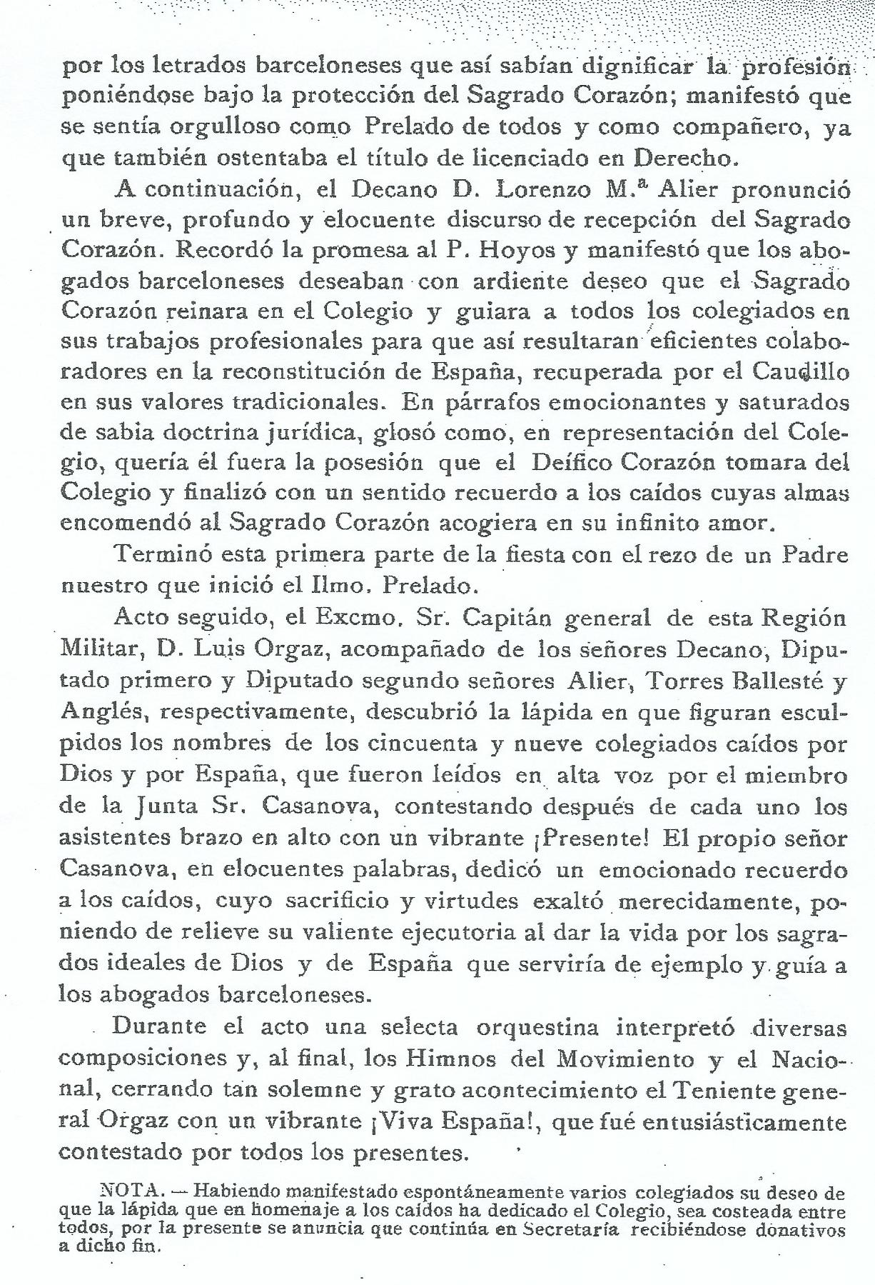 Circular del Colegio de abogados de Barcelona, 1940, segunda página